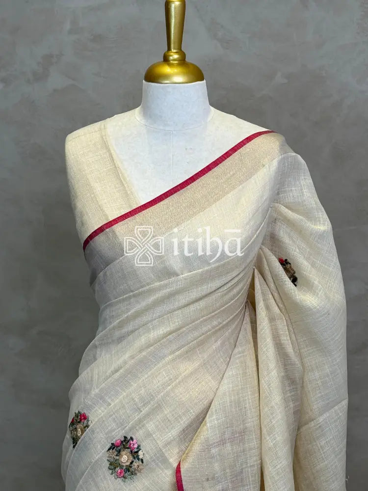 TISSUE LINEN EMBROIDERY SAREE