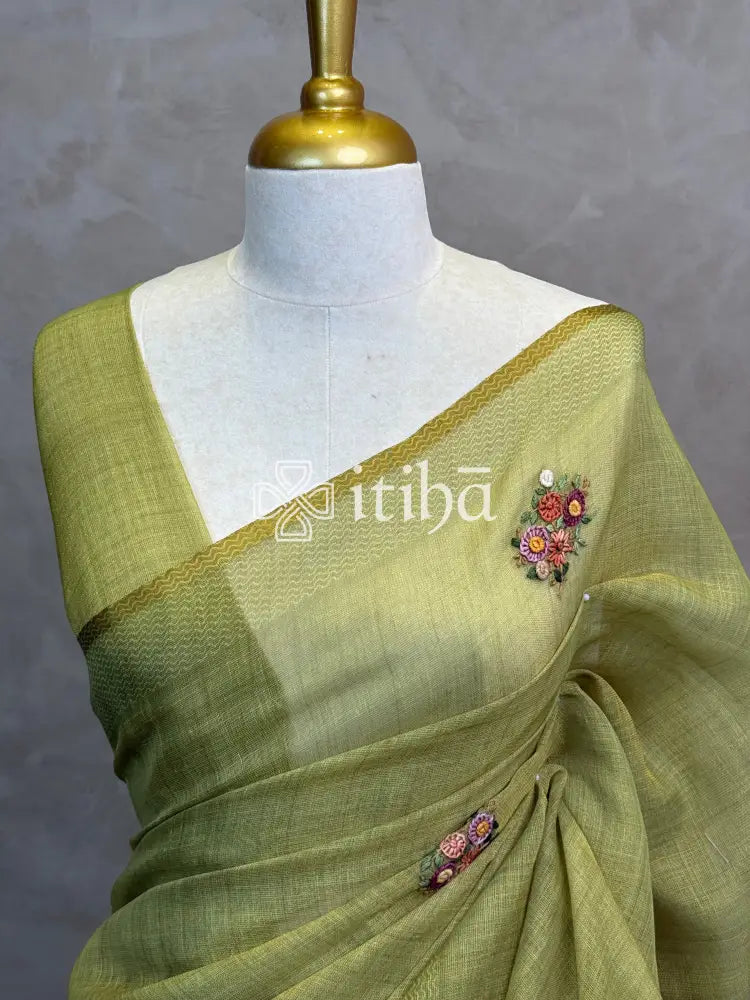 TISSUE LINEN EMBROIDERY SAREE