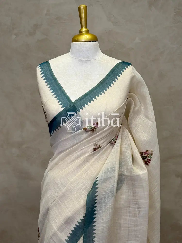 TISSUE LINEN EMBROIDERY SAREE