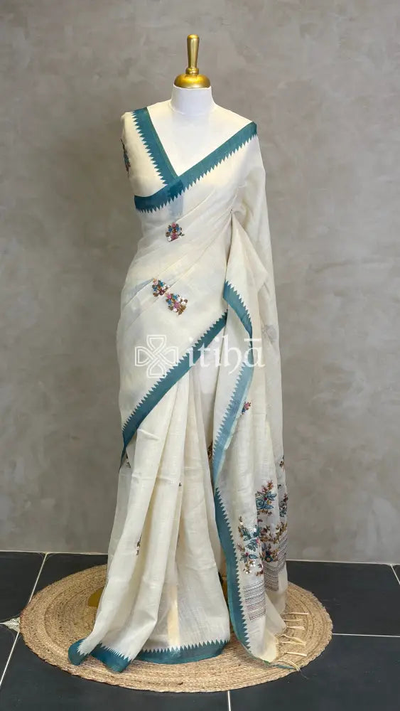 TISSUE LINEN EMBROIDERY SAREE