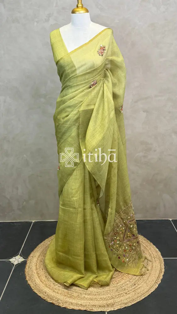 TISSUE LINEN EMBROIDERY SAREE