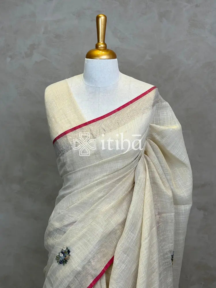 TISSUE LINEN EMBROIDERY SAREE