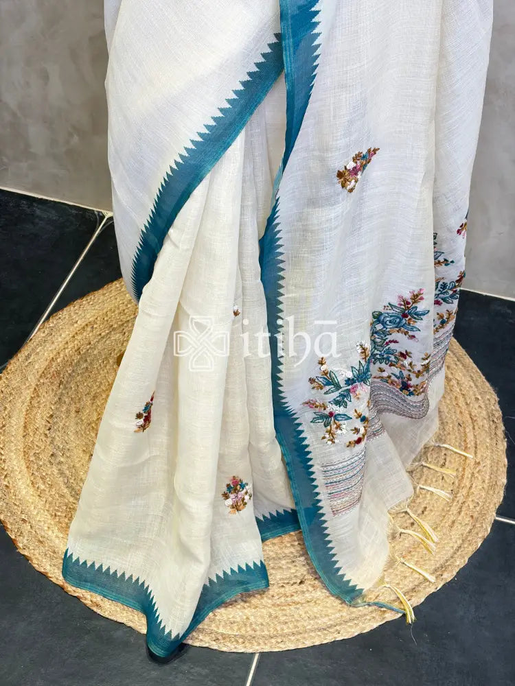 TISSUE LINEN EMBROIDERY SAREE