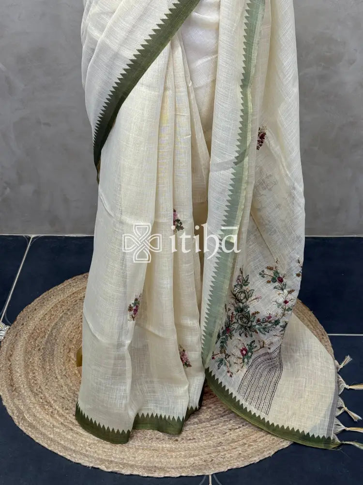 TISSUE LINEN EMBROIDERY SAREE