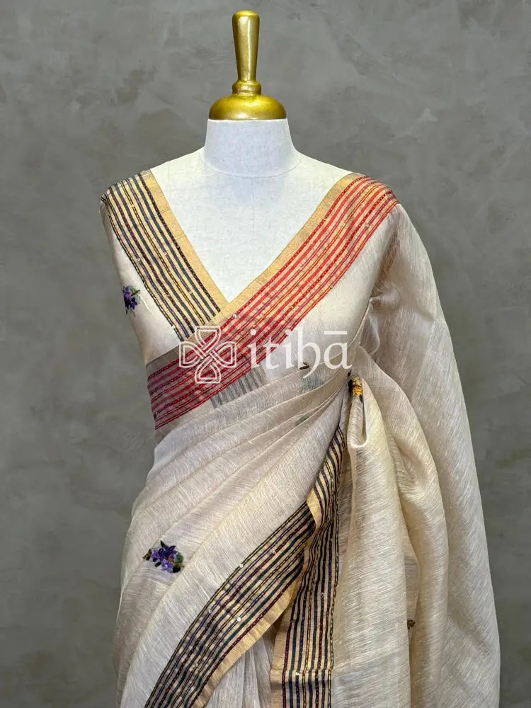 TISSUE LINEN EMBROIDERY SAREE