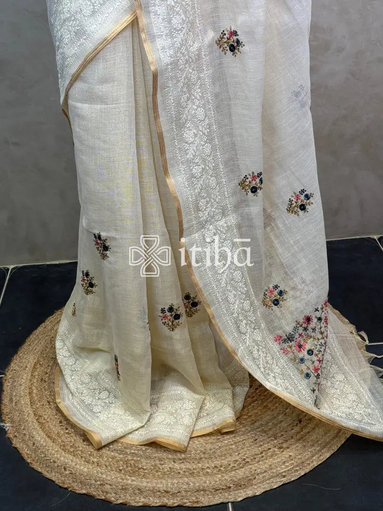 TISSUE LINEN EMBROIDERY SAREE
