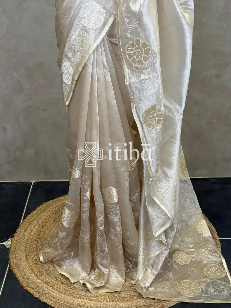 TISSUE ORGANZA APPLIQUE EMBROIDERY SAREE