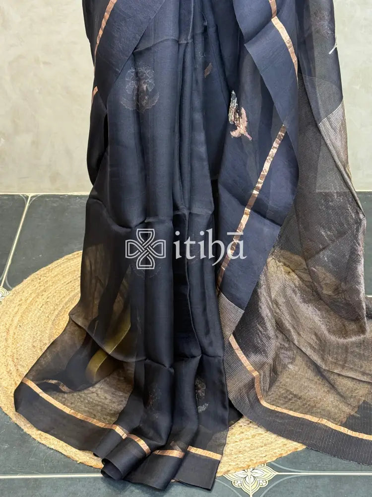 TUSSAR ORGANZA SAREE - Black