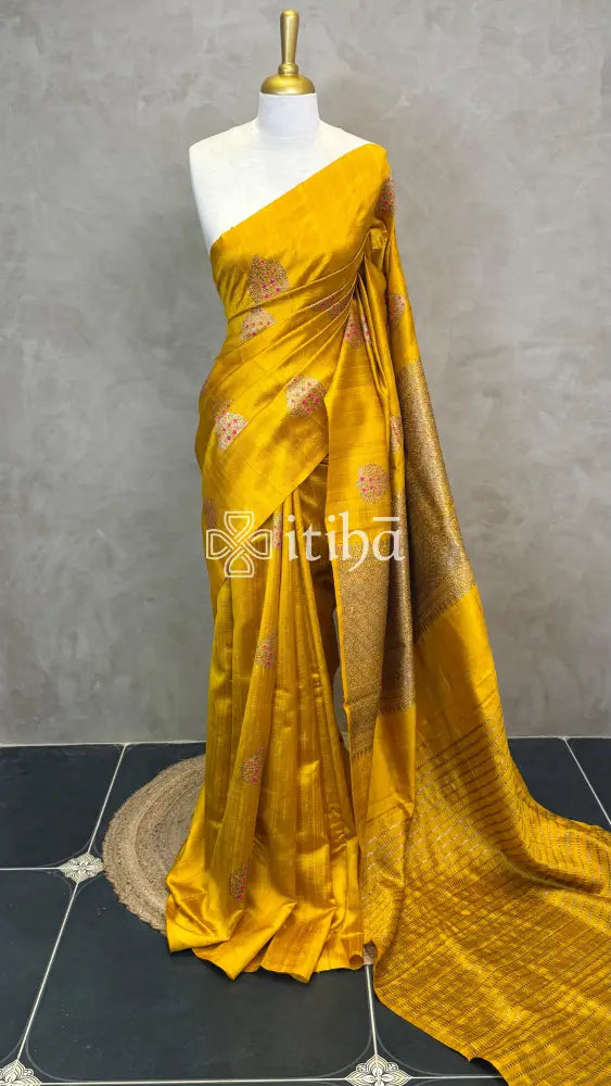 TUSSAR RAW SILK MEENAKARI BANARASI SAREE