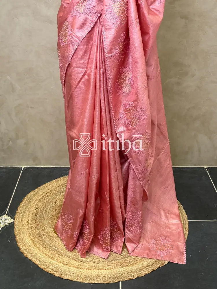 TUSSAR SILK APPLIQUE EMBROIDERY SAREE