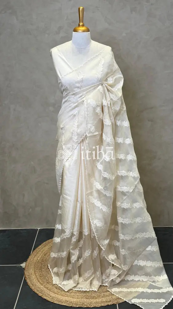 TUSSAR SILK APPLIQUE EMBROIDERY SAREE