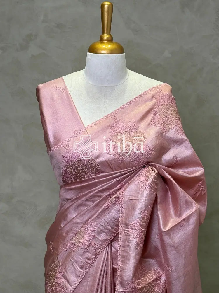 TUSSAR SILK APPLIQUE EMBROIDERY SAREE