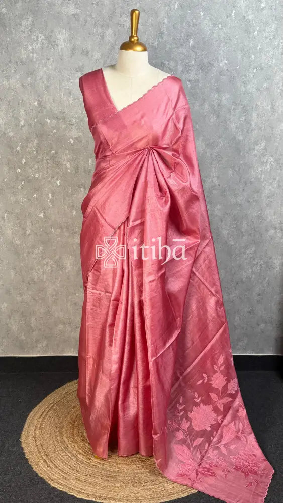 TUSSAR SILK APPLIQUE EMBROIDERY SAREE
