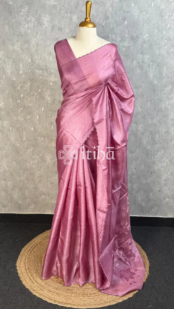 TUSSAR SILK APPLIQUE EMBROIDERY SAREE