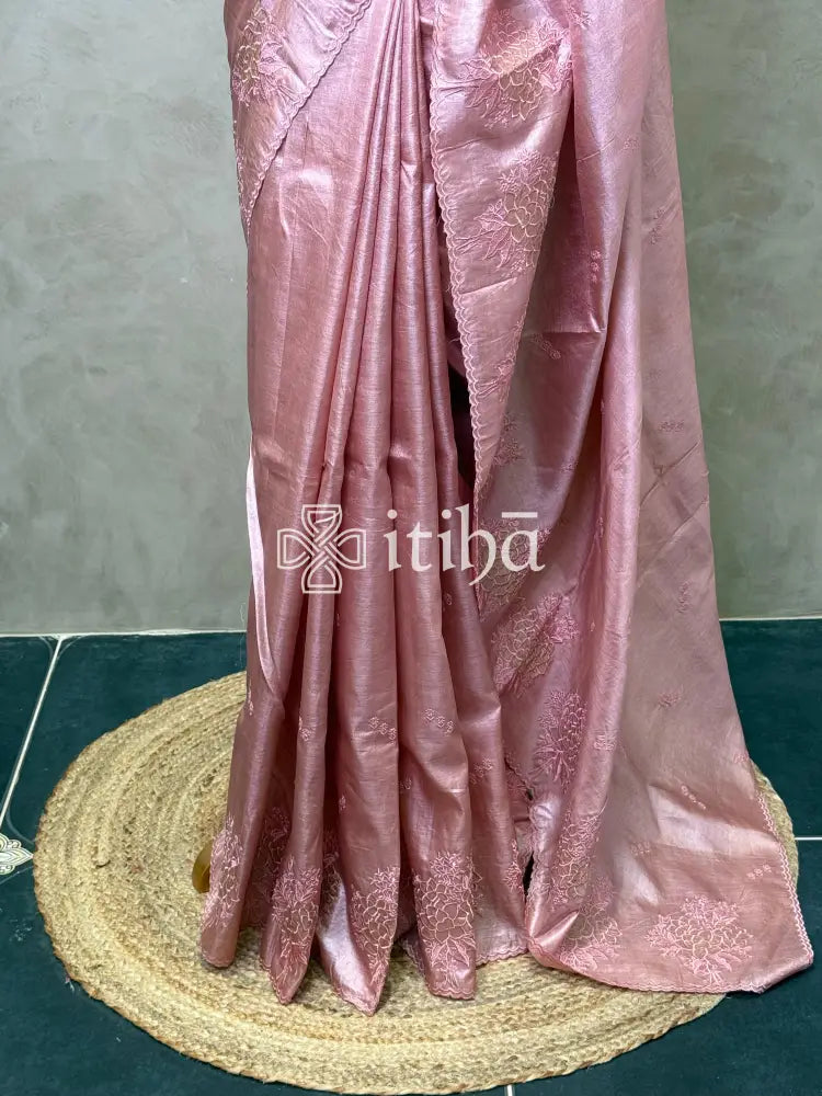 TUSSAR SILK APPLIQUE EMBROIDERY SAREE
