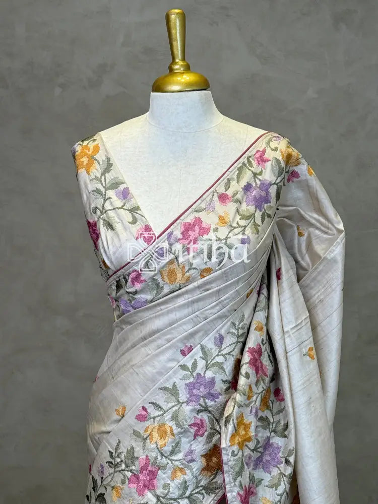 TUSSAR SILK EMBROIDERY SAREE