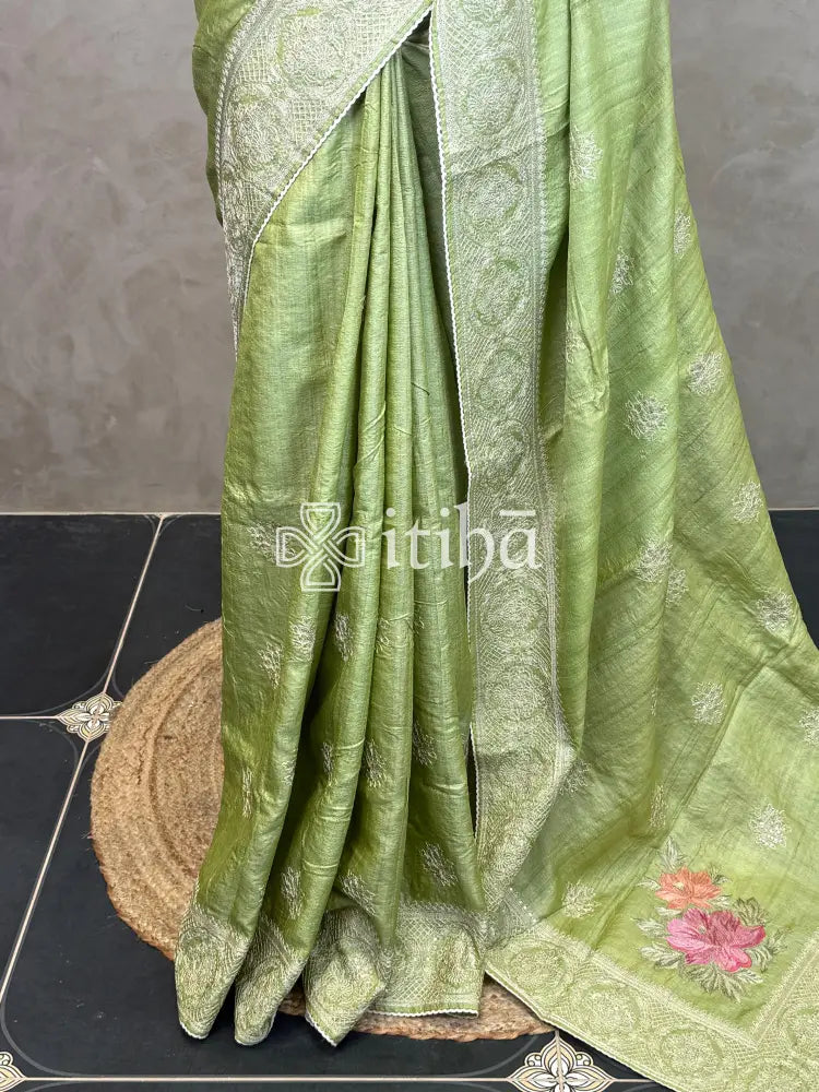 TUSSAR SILK EMBROIDERY SAREE