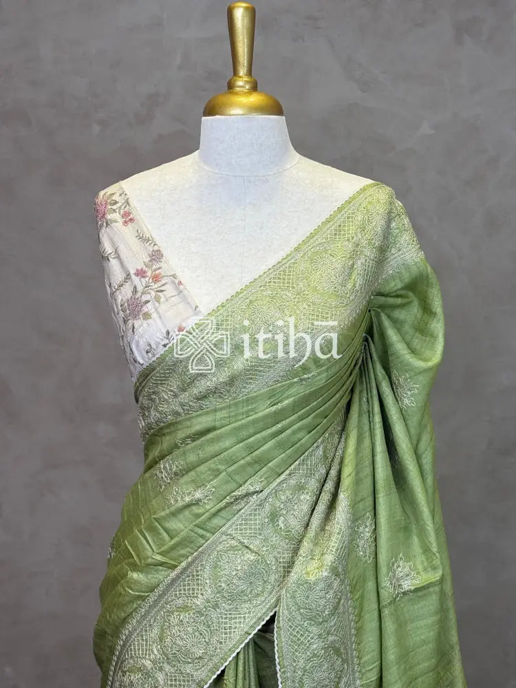 TUSSAR SILK EMBROIDERY SAREE