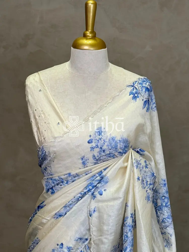 TUSSAR SILK HAND EMBROIDERY DESIGNER SAREE