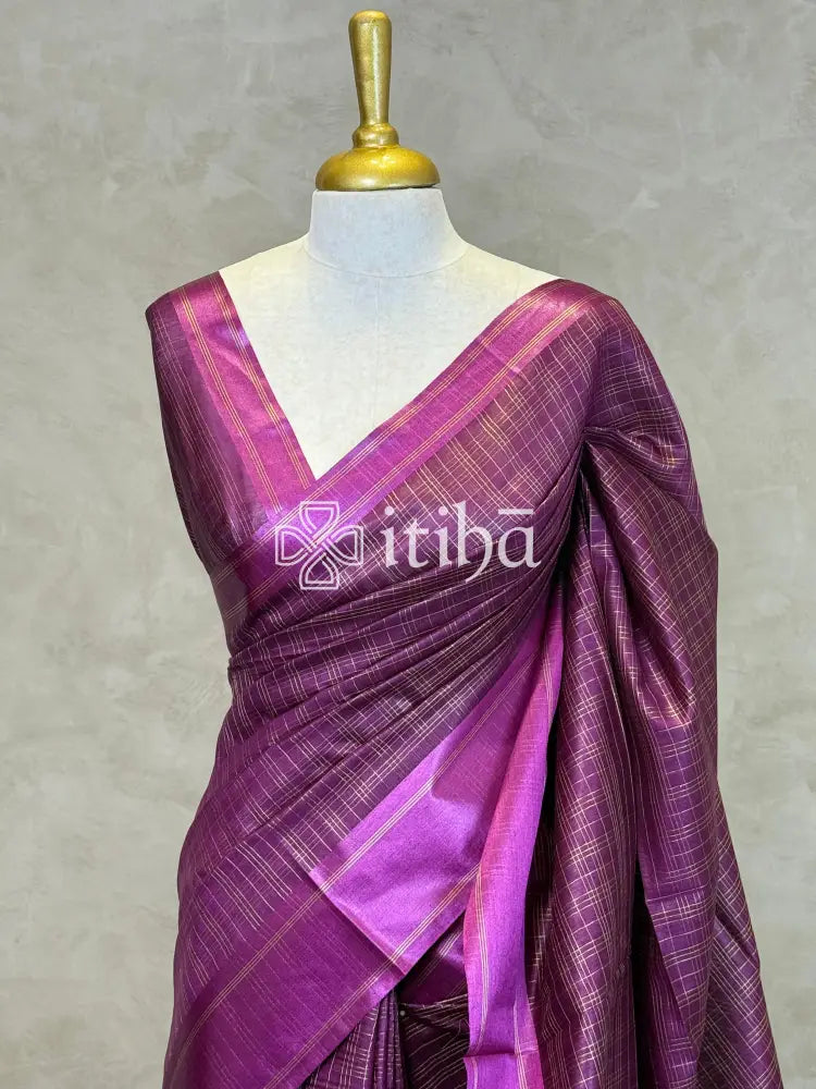 TUSSAR SILK WEAVING SAREE - DARK MAGENTA