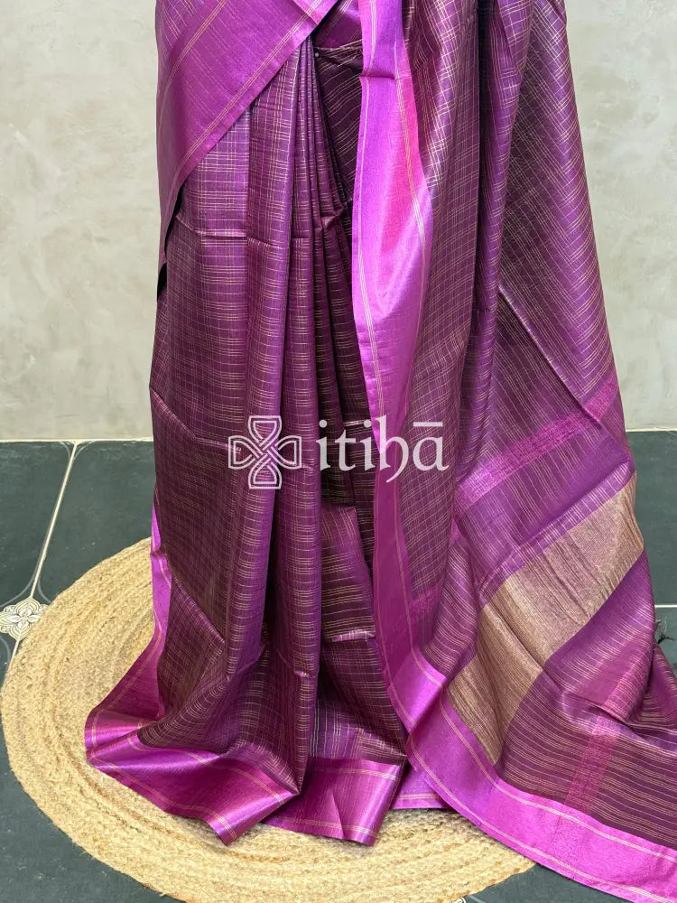 TUSSAR SILK WEAVING SAREE - DARK MAGENTA