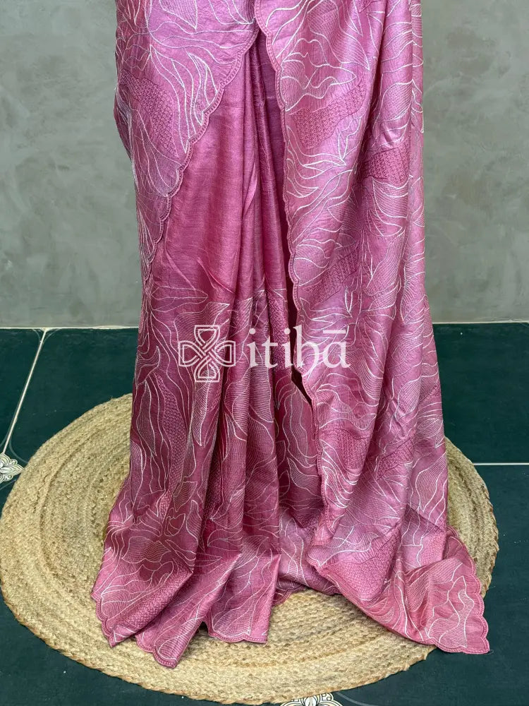 TUSSAR SILK TURKISH APPLIQUE EMBROIDERY SAREE
