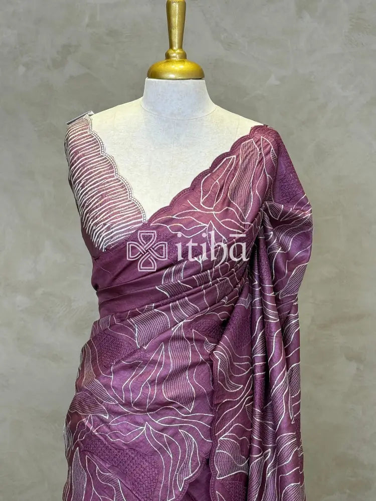 TUSSAR SILK TURKISH APPLIQUE EMBROIDERY SAREE