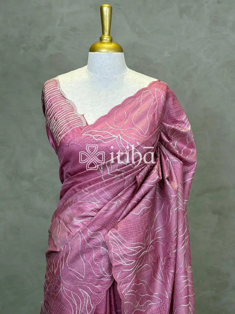 TUSSAR SILK TURKISH APPLIQUE EMBROIDERY SAREE