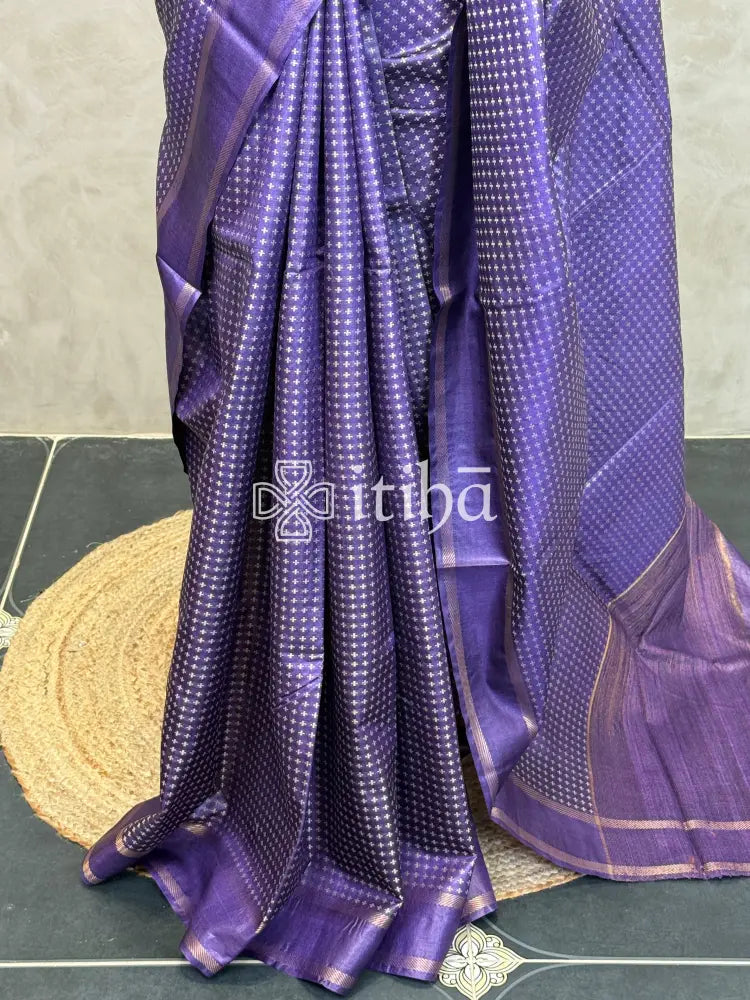TUSSAR SILK WEAVING SAREE - DEEP PURPLE