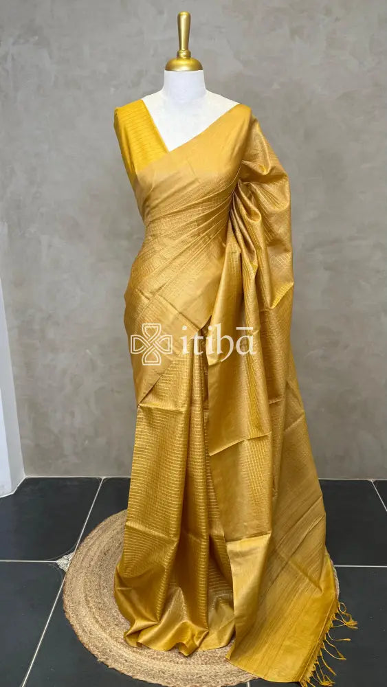 TUSSAR SILK WEAVING SAREE - MUSTARD GOLD
