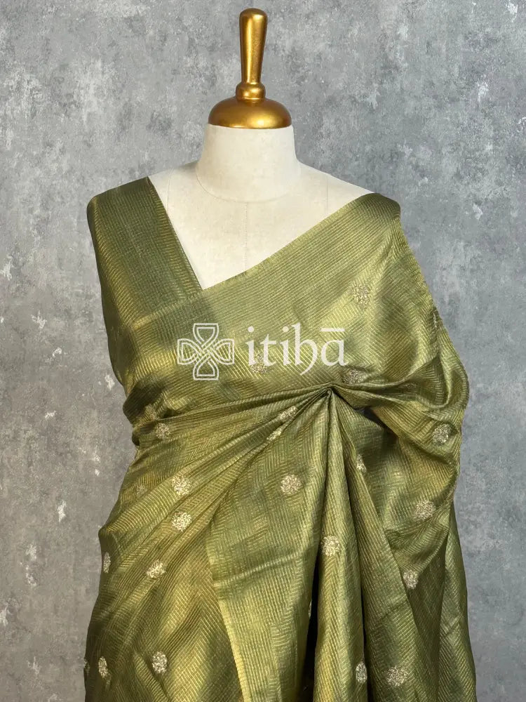 TUSSAR SILK ZARI CHECK EMBROIDERY SAREE