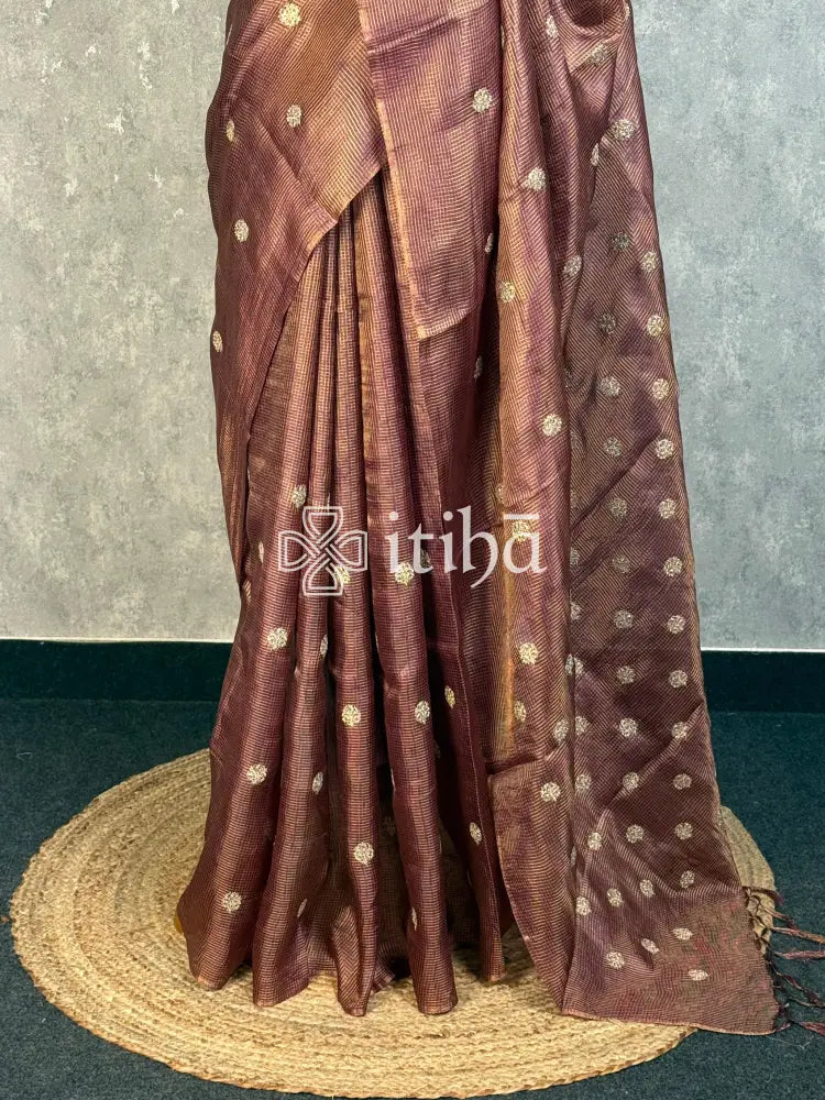 TUSSAR SILK ZARI CHECK EMBROIDERY SAREE