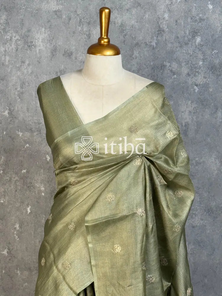 TUSSAR SILK ZARI CHECK EMBROIDERY SAREE