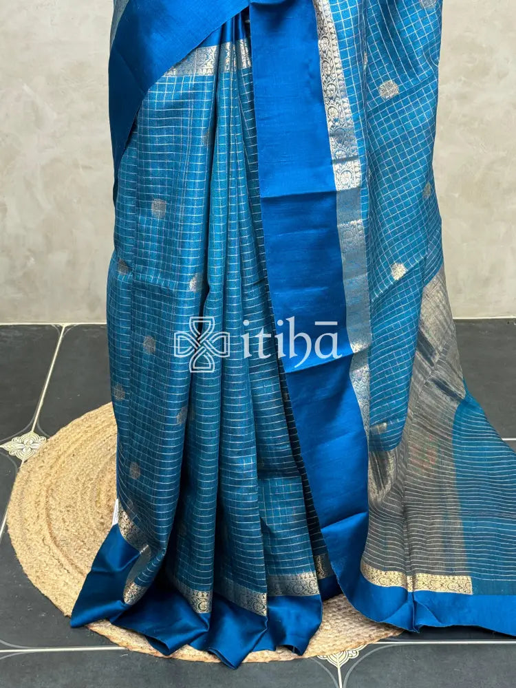 TUSSAR SILK ZARI CHECKS BANARASI SAREE