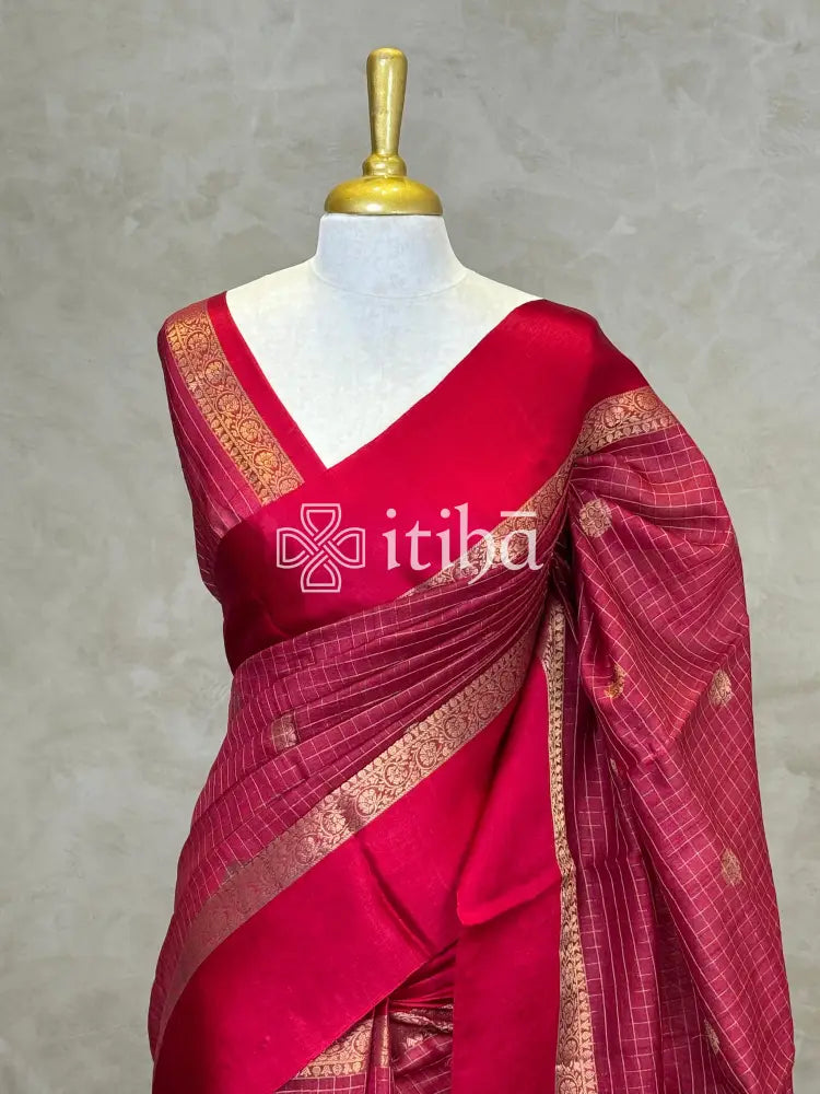 TUSSAR SILK ZARI CHECKS BANARASI SAREE