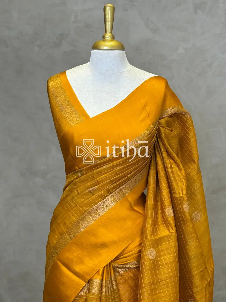 TUSSAR SILK ZARI CHECKS BANARASI SAREE