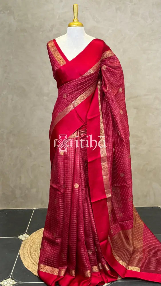 TUSSAR SILK ZARI CHECKS BANARASI SAREE