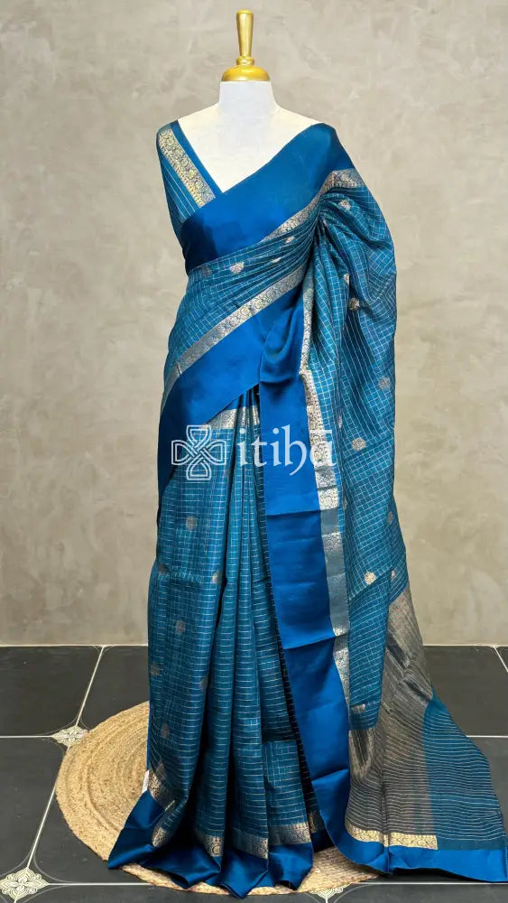 TUSSAR SILK ZARI CHECKS BANARASI SAREE