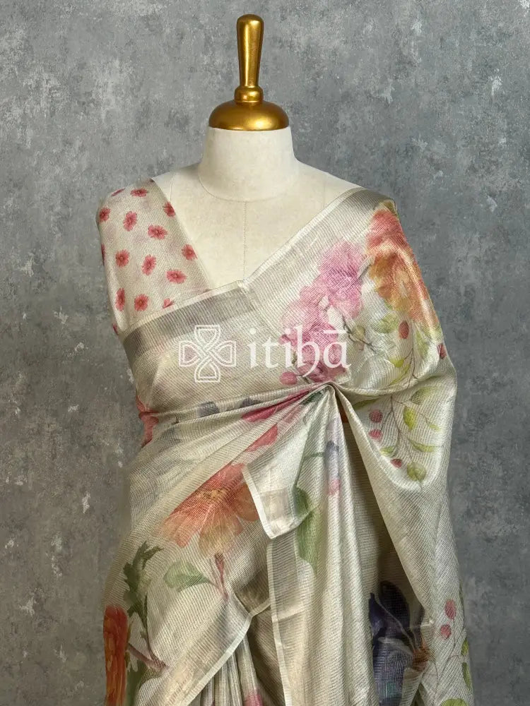 TUSSAR ZARI CHECKS PRINTED SAREE