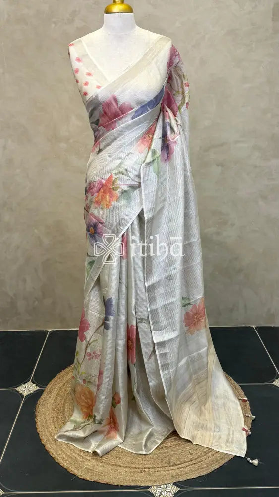 TUSSAR ZARI CHECKS PRINTED SAREE