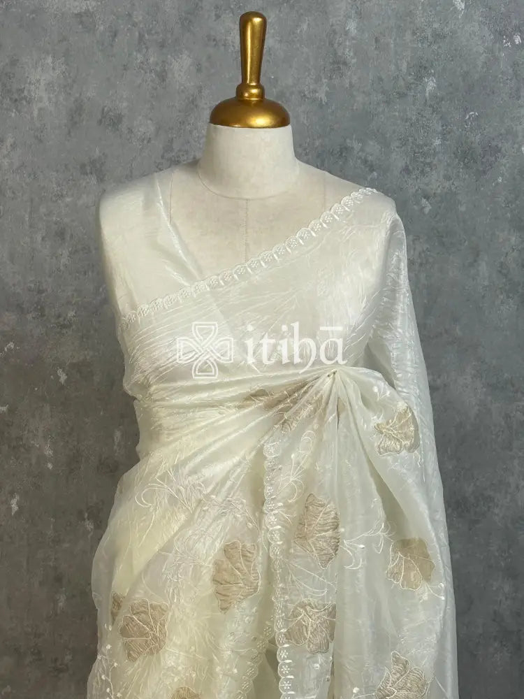 VISCOSE ORGANZA APPLIQUE EMBROIDERY SAREE