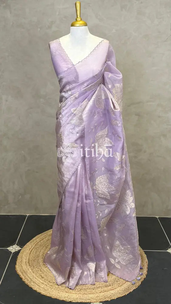 VISCOSE ORGANZA APPLIQUE EMBROIDERY SAREE