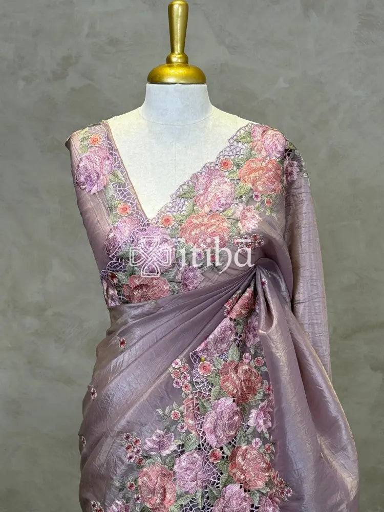 VISCOSE ORGANZA CUTWORK EMBROIDERY SAREE