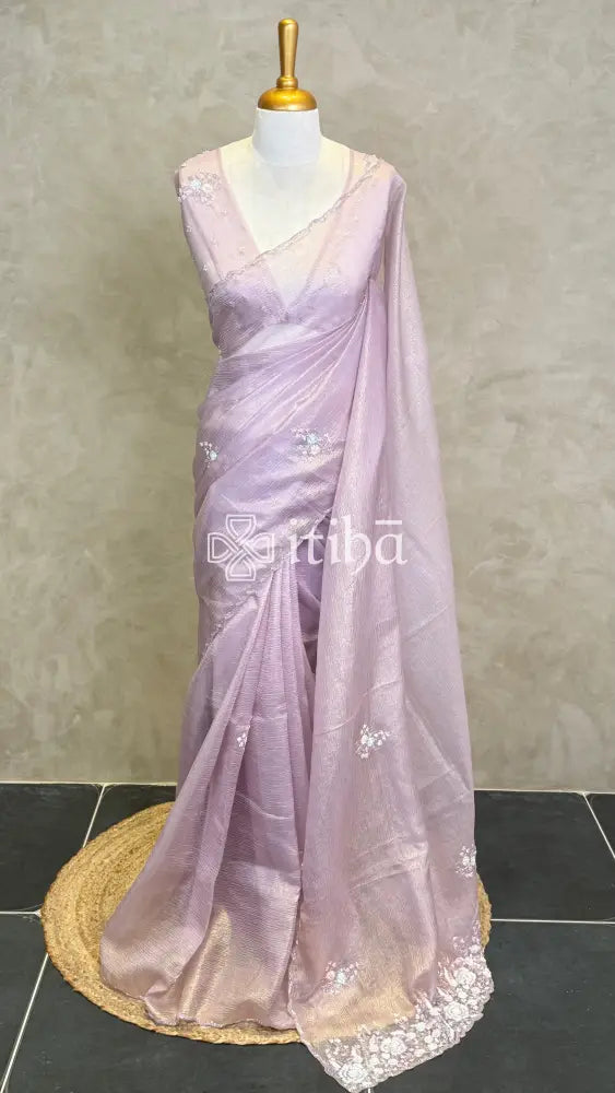 VISCOSE ORGANZA EMBROIDERY DESIGNER SAREE - LILAC