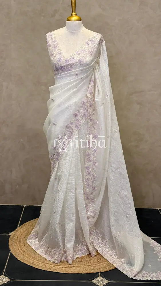 VISCOSE ORGANZA EMBROIDERY SAREE - LIGHT LAVENDER
