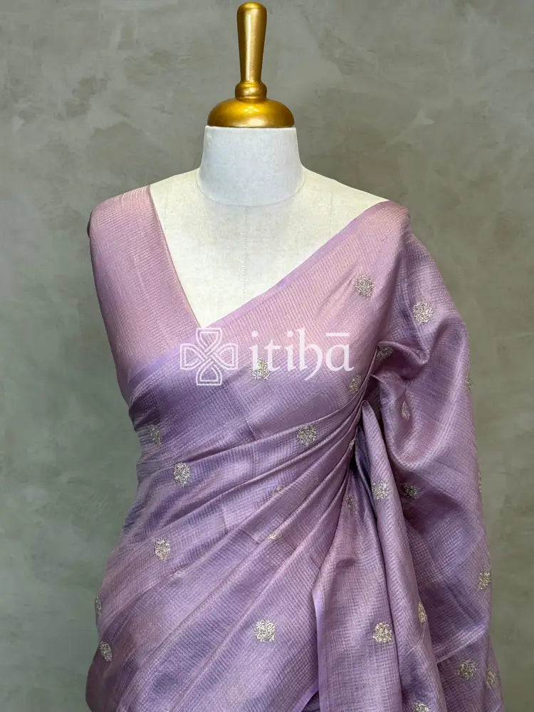 ZARI CHECKS TUSSAR EMBROIDERY SAREE