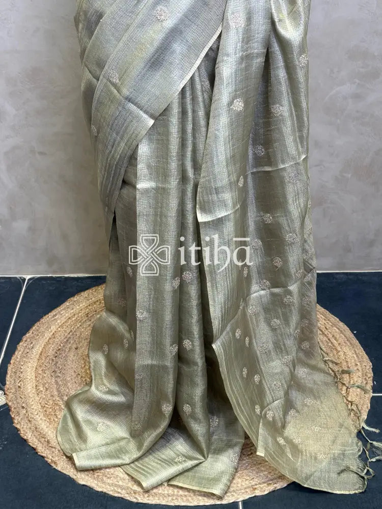ZARI CHECKS TUSSAR EMBROIDERY SAREE