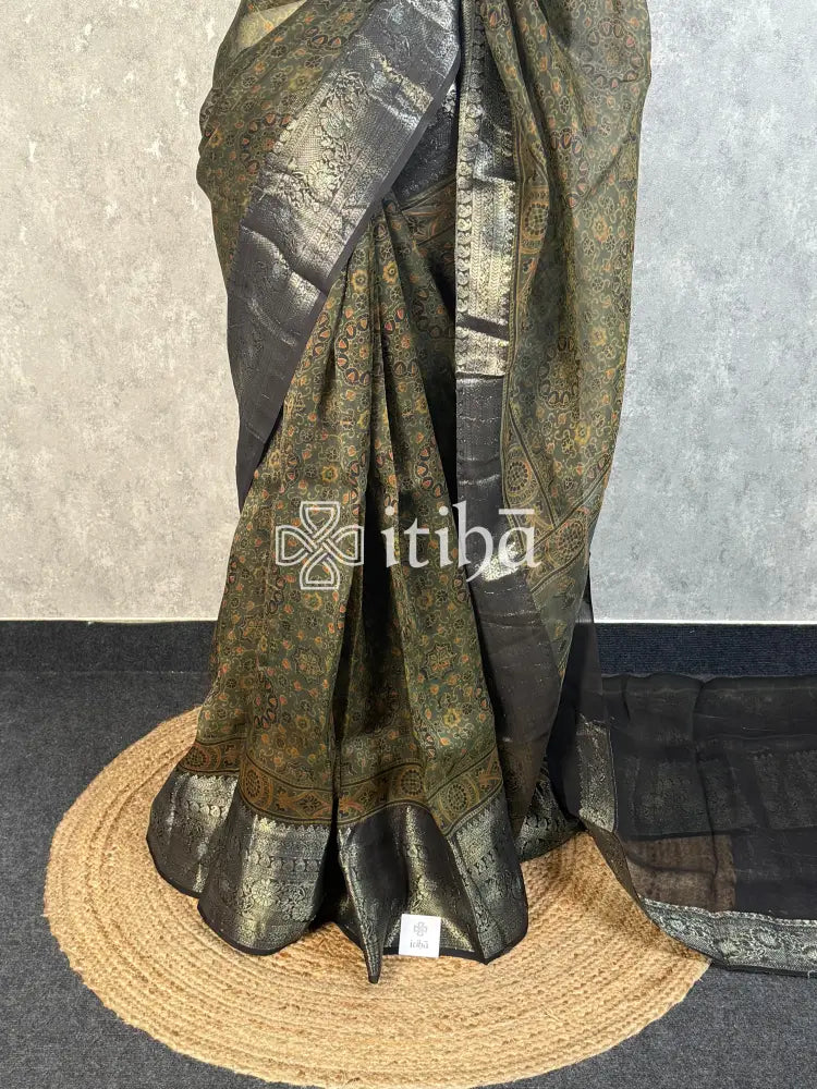AJRAKH PRINTED SILK ORGANZA SAREE