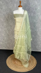 BANARASI BROCADE SUIT SET - PISTA GREEN