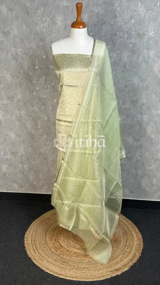 BANARASI BROCADE SUIT SET - PISTA GREEN